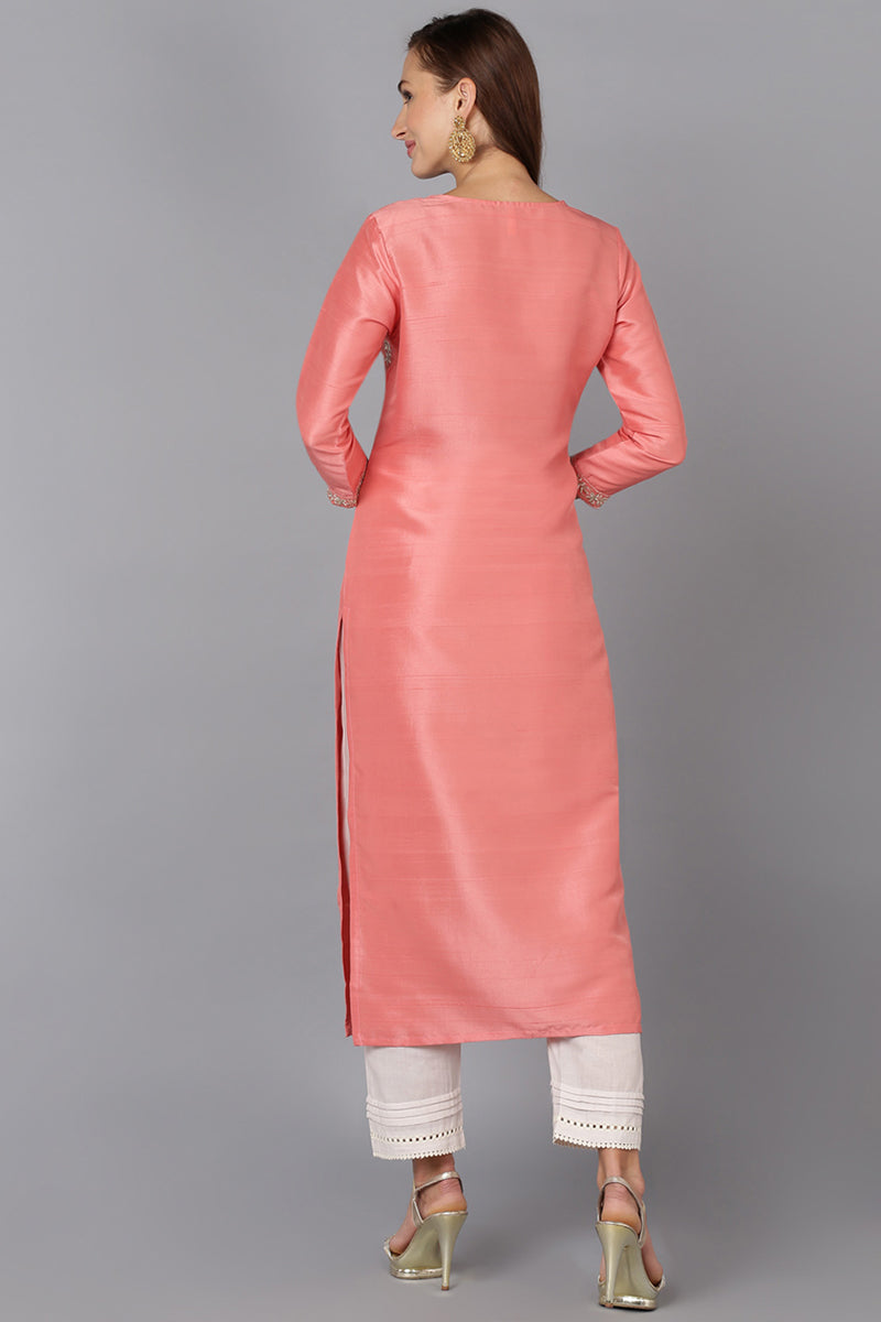 Pink Silk Blend Straight Kurtas VCK9174