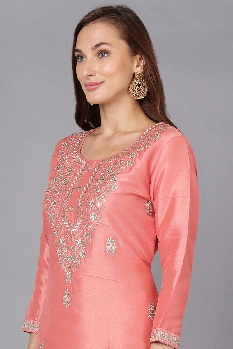 Pink Silk Blend Straight Kurtas VCK9174