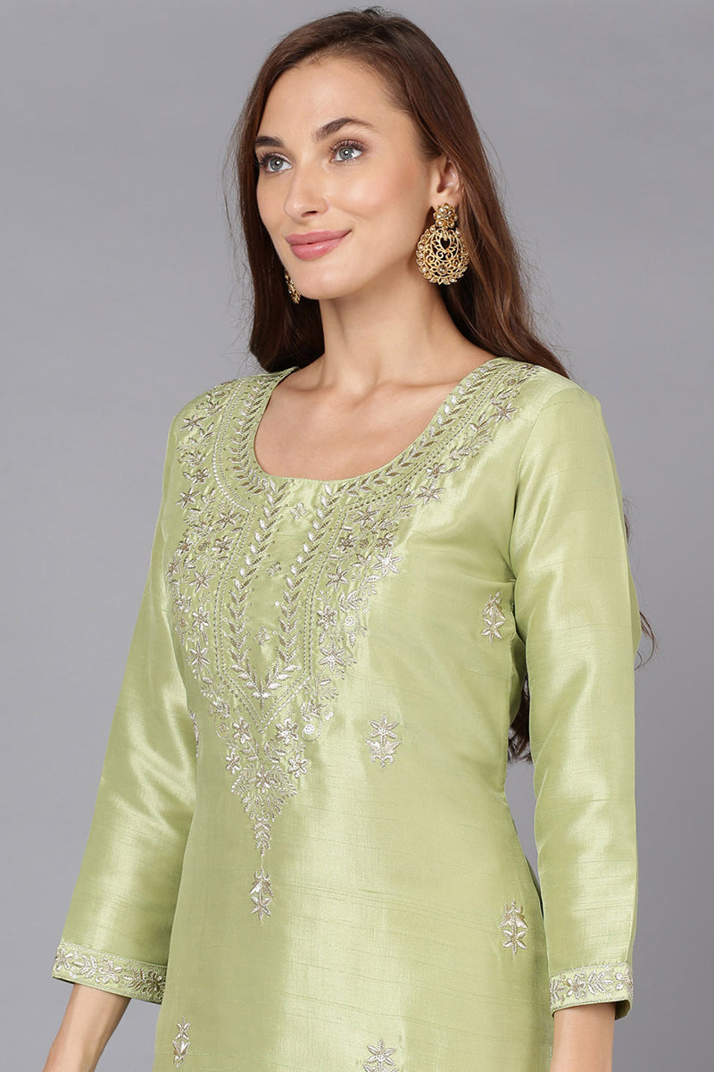 Lime Green Silk Blend Straight Kurtas VCK9175