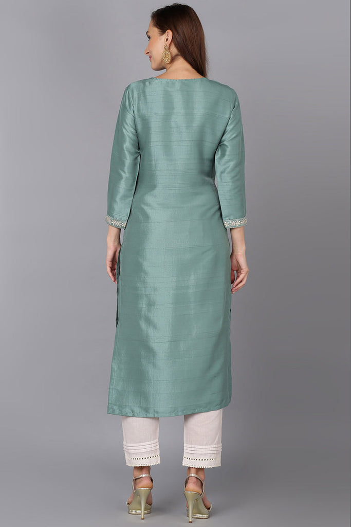 Teal Silk Blend Straight Kurtas VCK9176