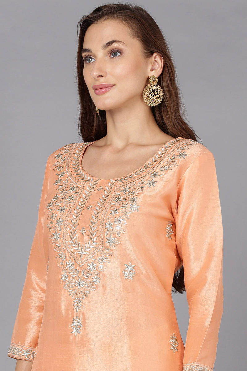 Peach Silk Blend Straight Kurtas VCK9177