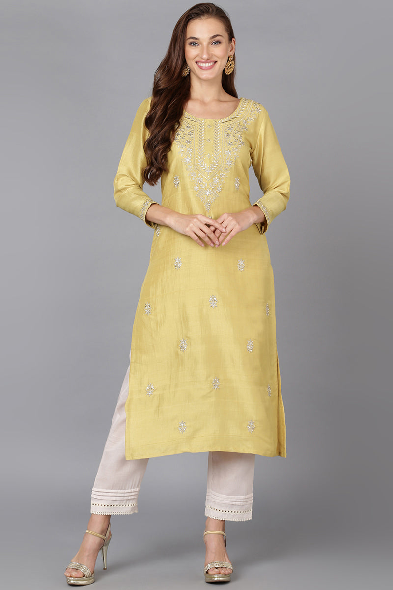 Yellow Silk Blend Straight Kurtas VCK9178