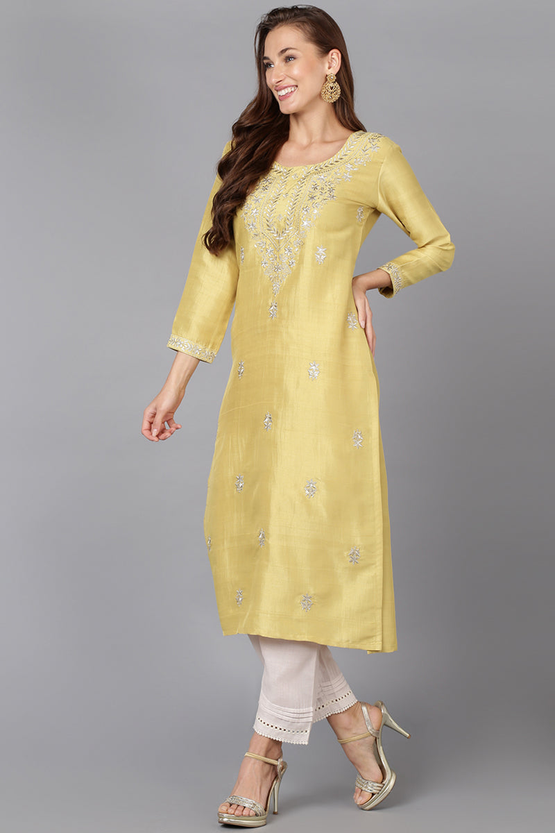 Yellow Silk Blend Straight Kurtas VCK9178