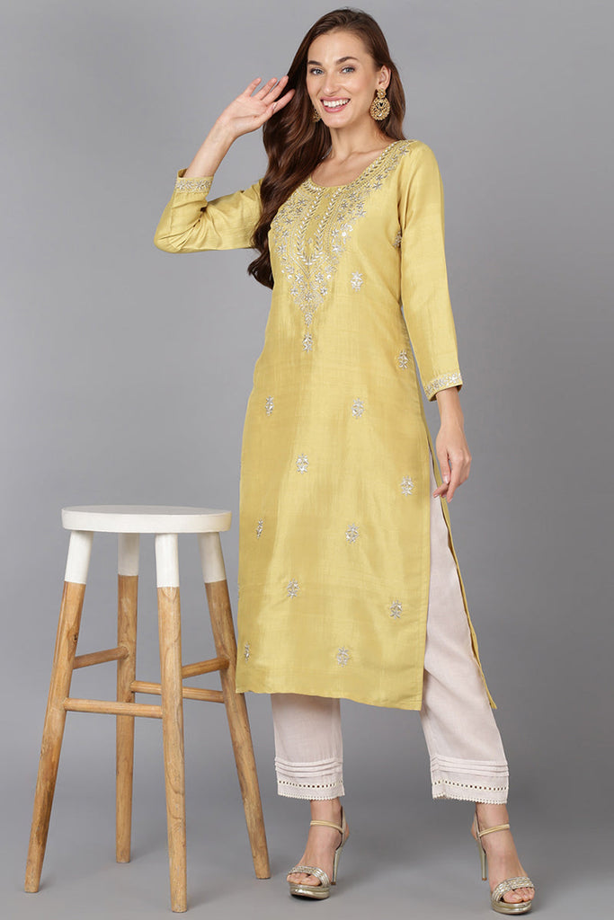 Yellow Silk Blend Straight Kurtas VCK9178