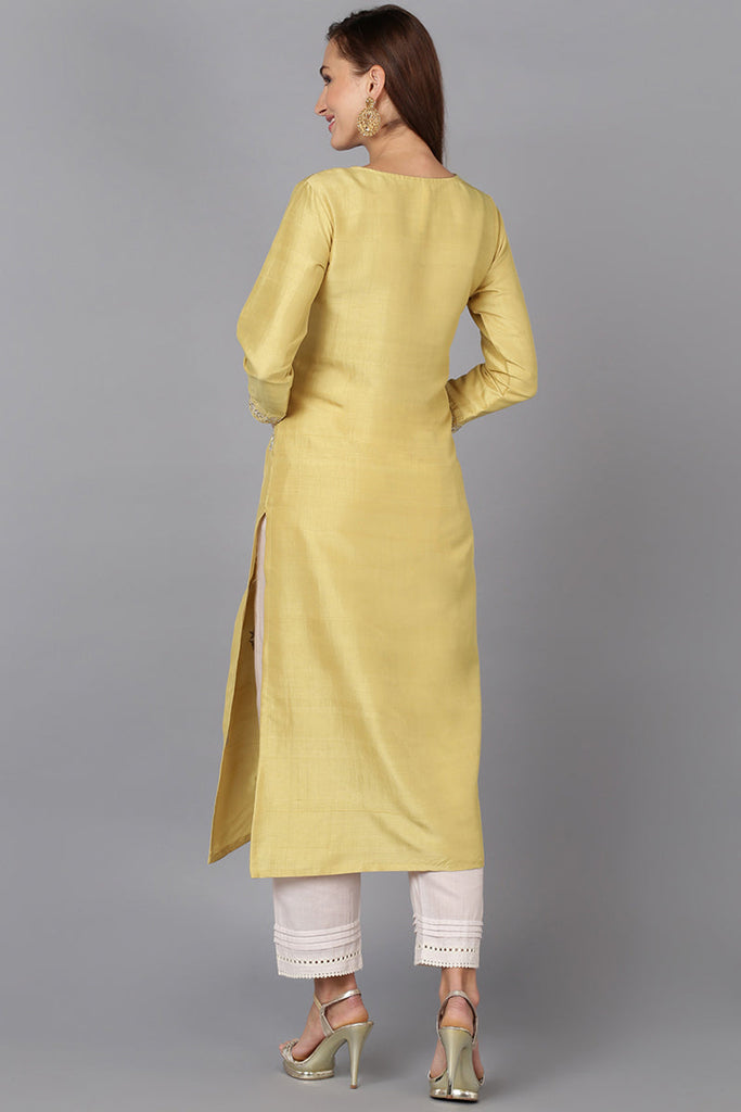 Yellow Silk Blend Straight Kurtas VCK9178