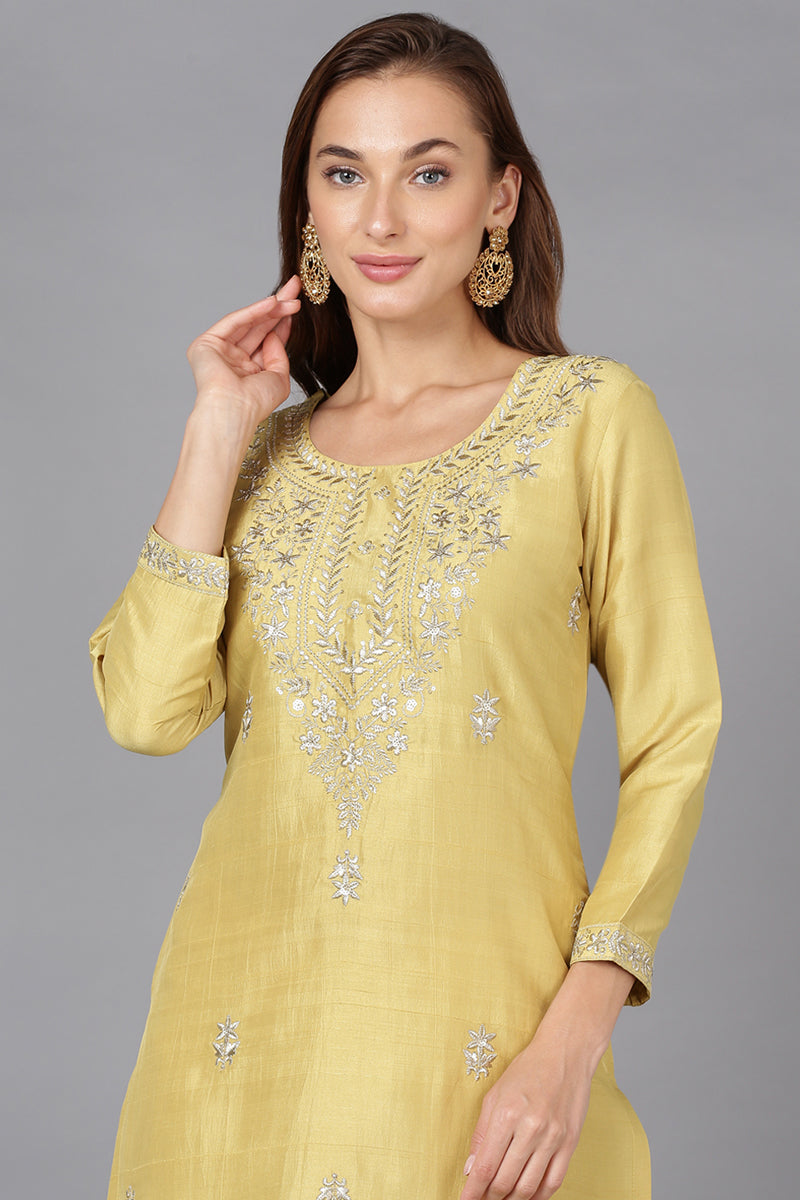 Yellow Silk Blend Straight Kurtas VCK9178