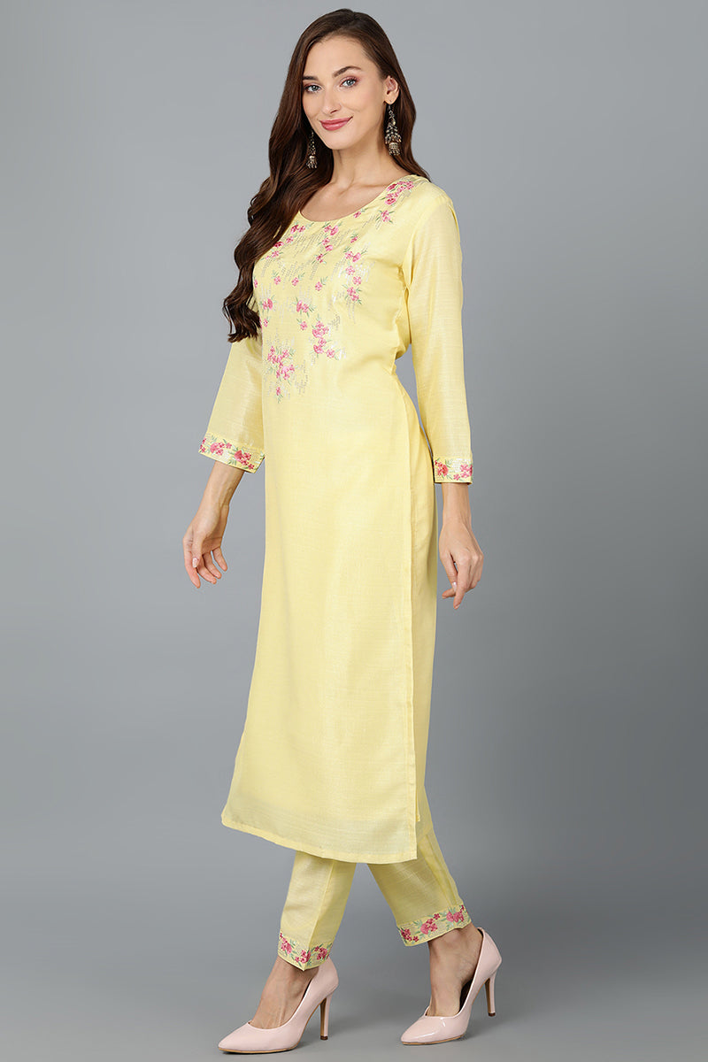 Yellow Silk Blend Straight Kurtas VCK9188