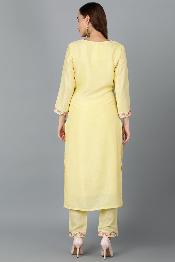 Yellow Silk Blend Straight Kurtas VCK9188