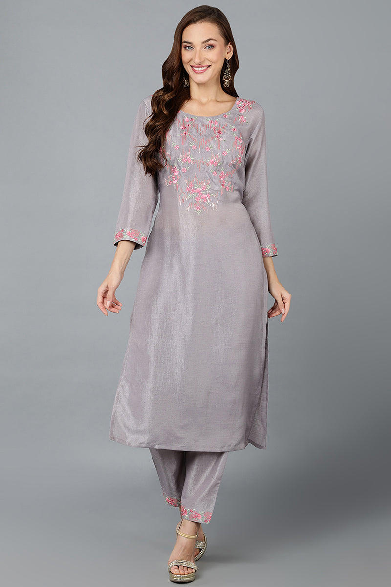 Steel Silk Blend Straight Kurtas VCK9193