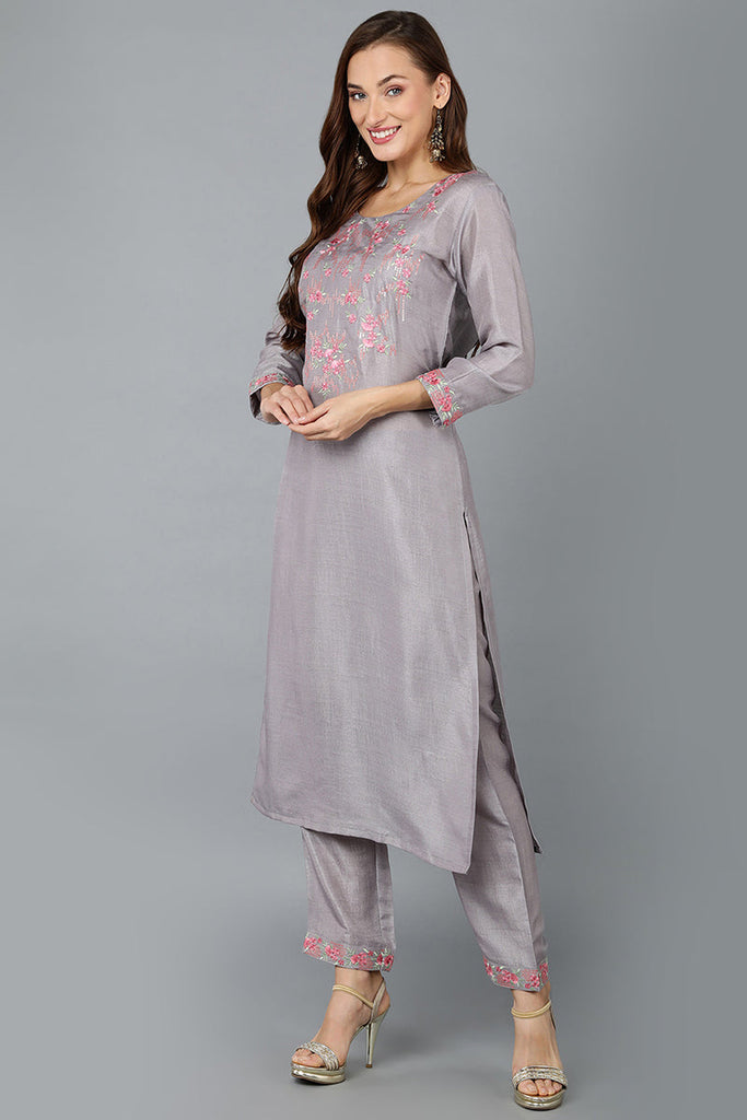 Steel Silk Blend Straight Kurtas VCK9193