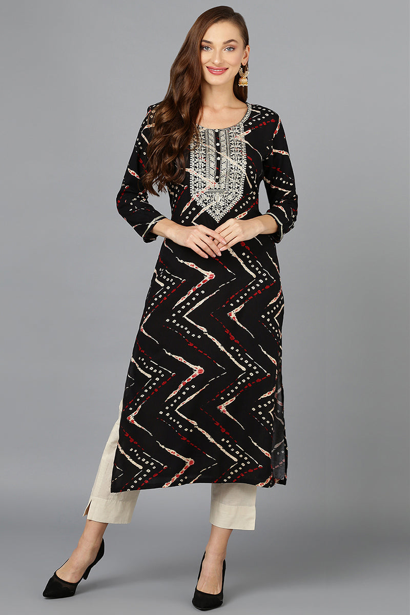 Viscose Rayon Black Printed Straight Kurta VCK9209