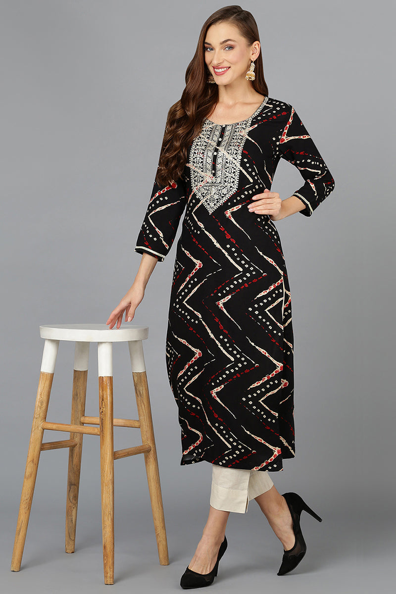 Viscose Rayon Black Printed Straight Kurta VCK9209