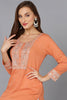 Coral Peach Viscose Rayon Embroidered Straight Kurta VCK9220