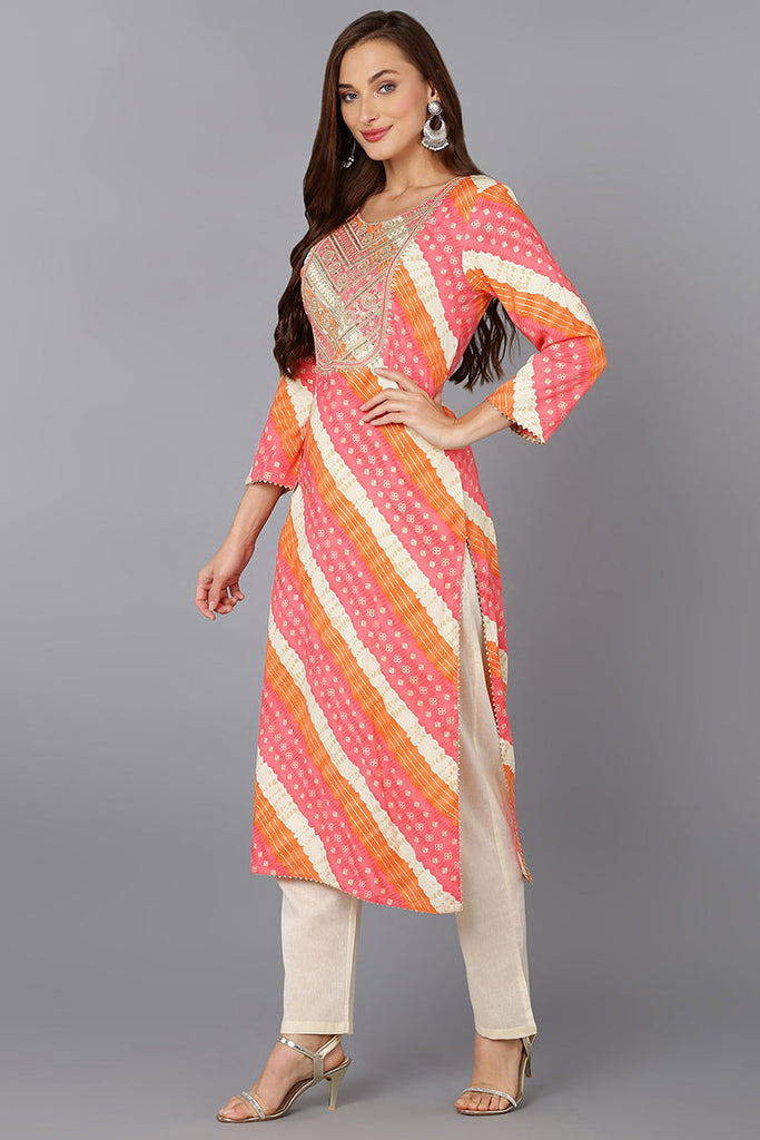 Pink Cotton Blend Embroidered Straight Kurta VCK9229