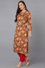 Cotton Blend Mustard Floral Printed Straight Kurta 