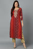 Cotton Blend Maroon Printed Straight Kurta VCK9238