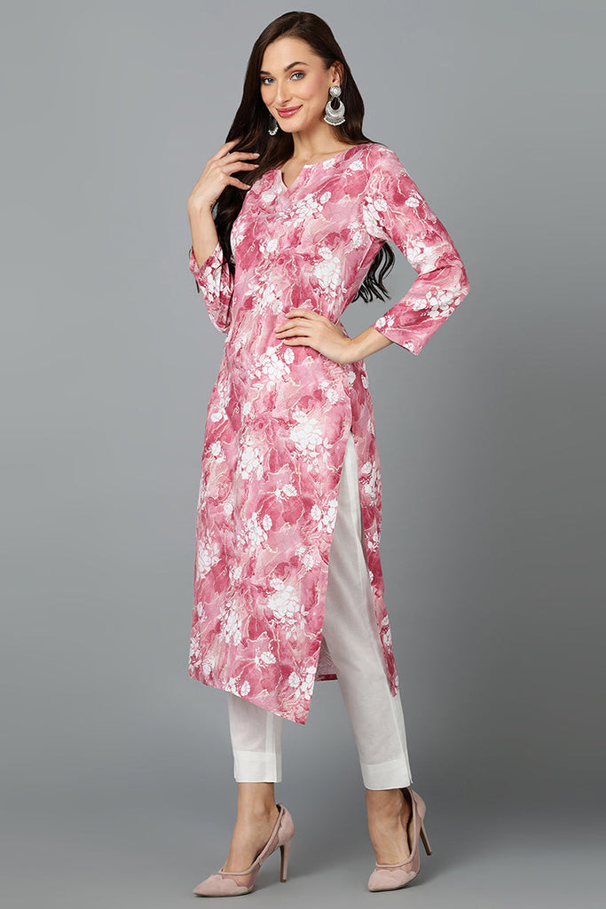 Cotton Blend Rose Pink Printed Straight Kurta VCK9241