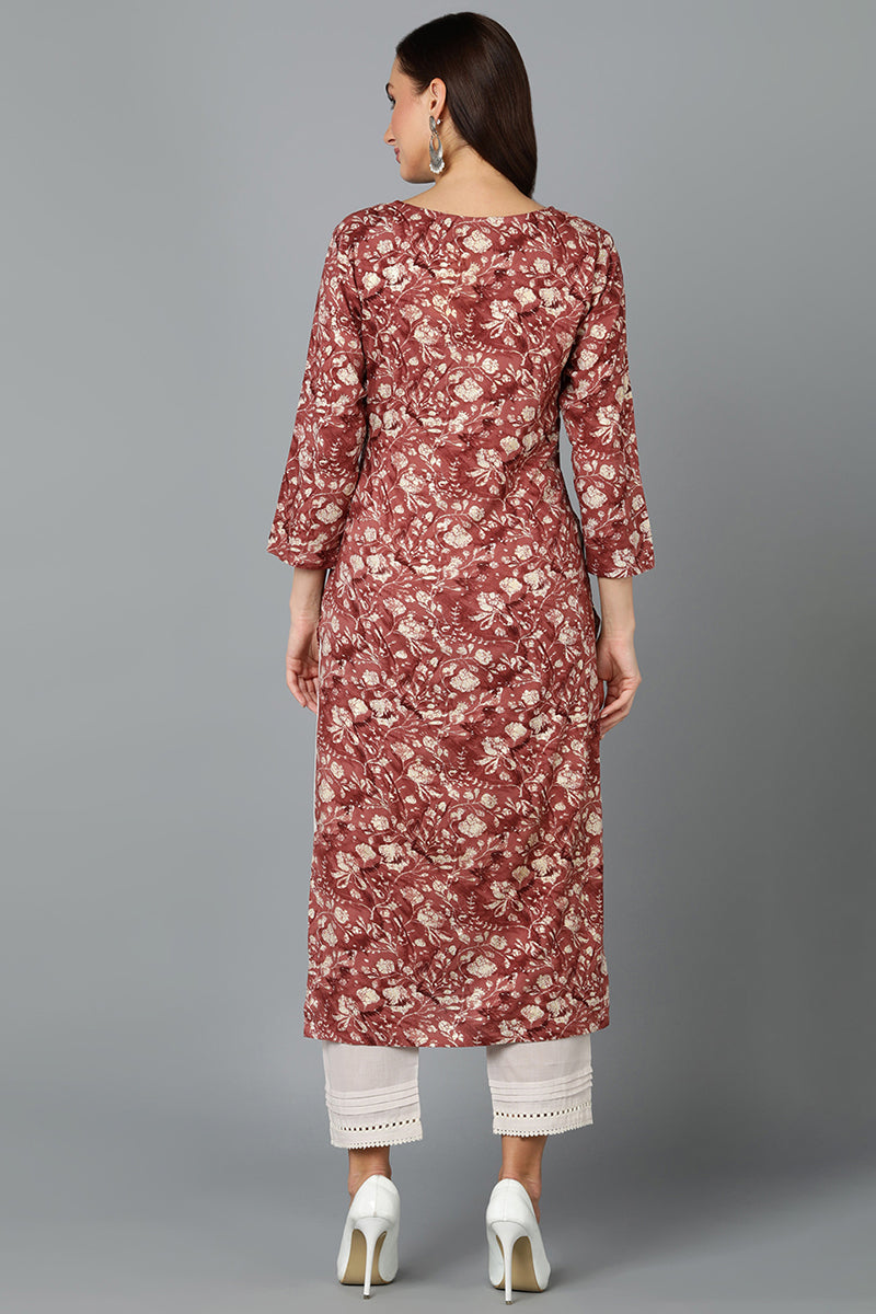 Cotton Blend Mauve Taupe Printed Straight Kurta VCK9242