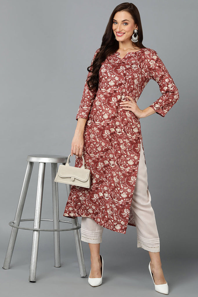 Cotton Blend Mauve Taupe Printed Straight Kurta VCK9242