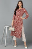 Cotton Blend Mauve Taupe Printed Straight Kurta VCK9242