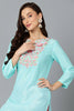 Chinon Turquoise Embroidered Straight Kurta VCK9250