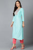 Chinon Turquoise Embroidered Straight Kurta VCK9250