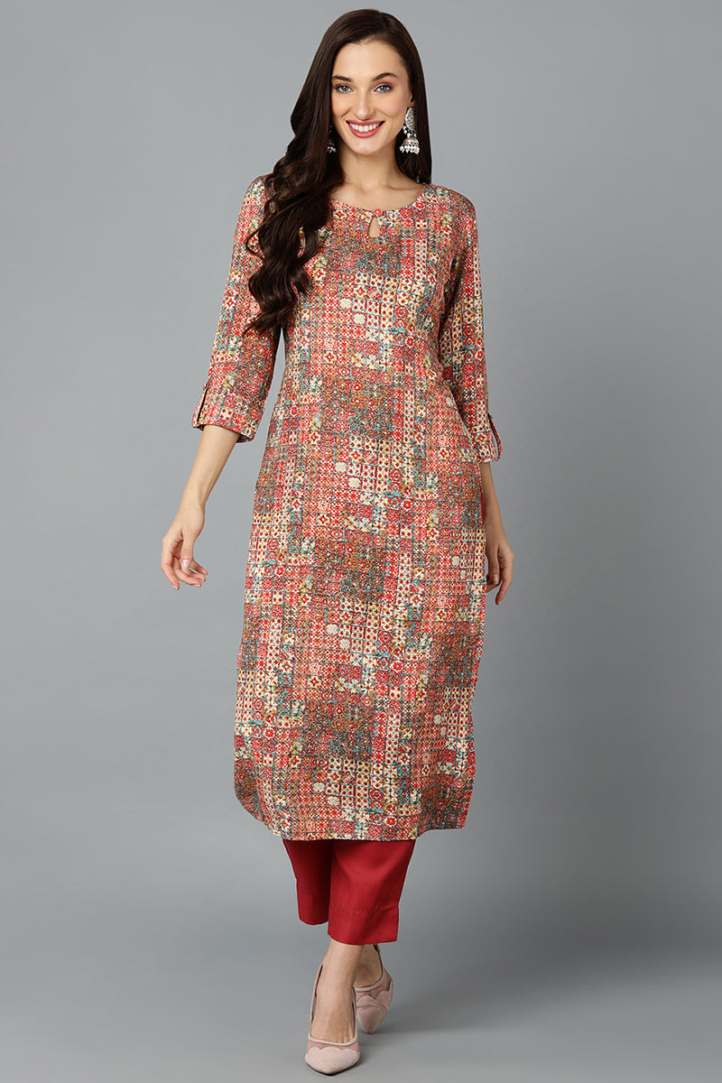 Cotton Blend Multicolored Printed Straight Kurta VCK9252