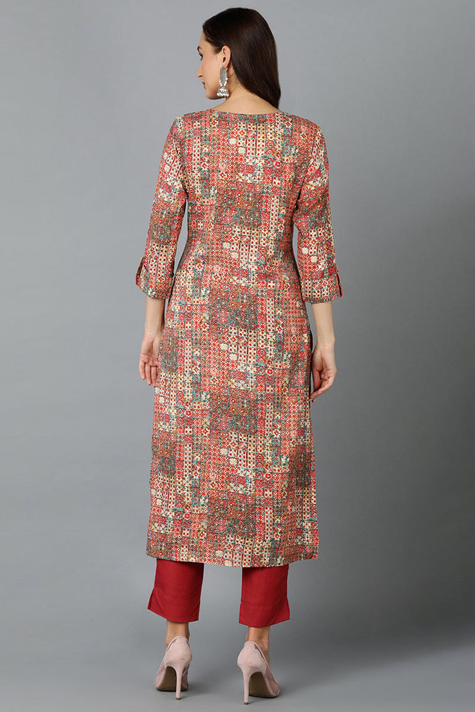 Cotton Blend Multicolored Printed Straight Kurta VCK9252