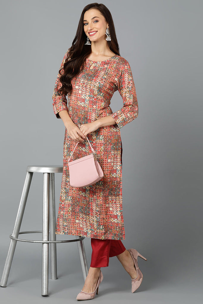 Cotton Blend Multicolored Printed Straight Kurta VCK9252