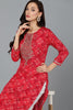 Cotton Blend Red Bandhani Print Straight Kurta VCK9258