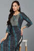 Cotton Blend Navy Blue Printed Straight Kurta VCK9259