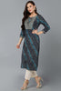 Cotton Blend Navy Blue Printed Straight Kurta VCK9259