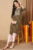 Olive Green Viscose Rayon Leheriya Printed Straight Kurta VCK9260