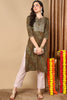 Olive Green Viscose Rayon Leheriya Printed Straight Kurta VCK9260