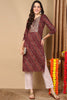 Burgundy Viscose Rayon Leheriya Printed Straight Kurta VCK9261