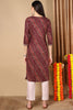 Burgundy Viscose Rayon Leheriya Printed Straight Kurta VCK9261