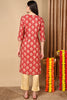 Rust Red Silk Blend Ethnic Motifs Printed Straight Kurta VCK9264