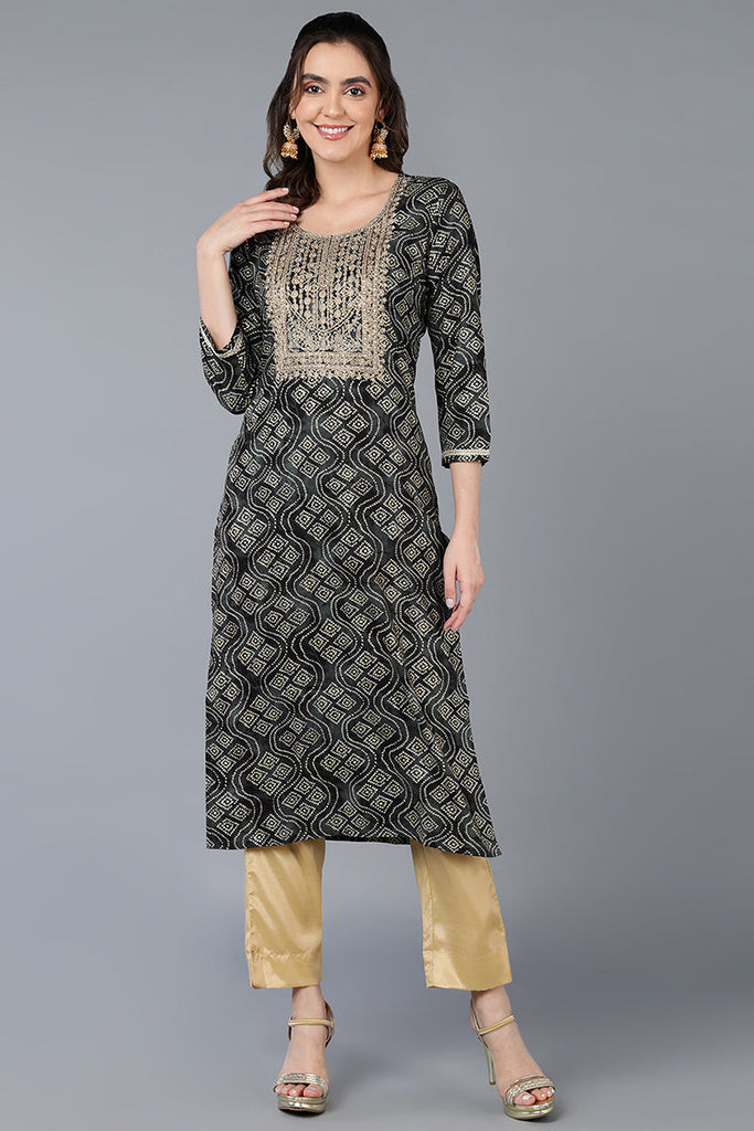 Viscose Rayon Black Bandhani Printed Straight Kurta VCK9267