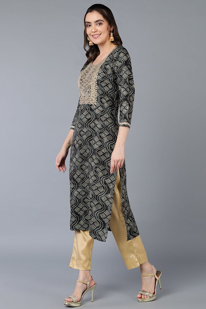 Viscose Rayon Black Bandhani Printed Straight Kurta VCK9267