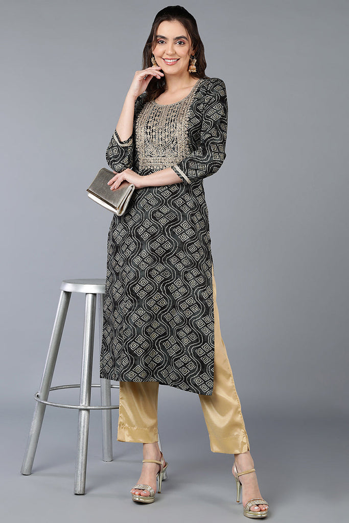 Viscose Rayon Black Bandhani Printed Straight Kurta VCK9267