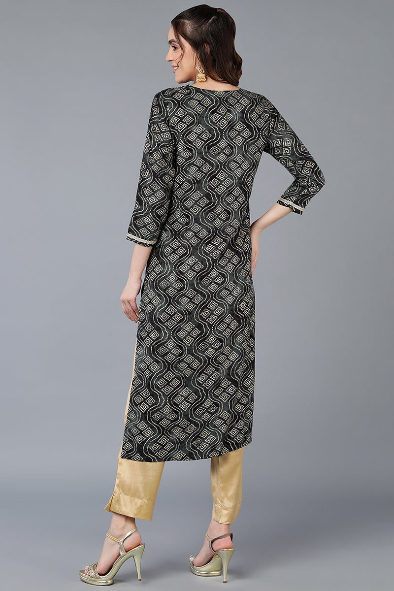 Viscose Rayon Black Bandhani Printed Straight Kurta VCK9267