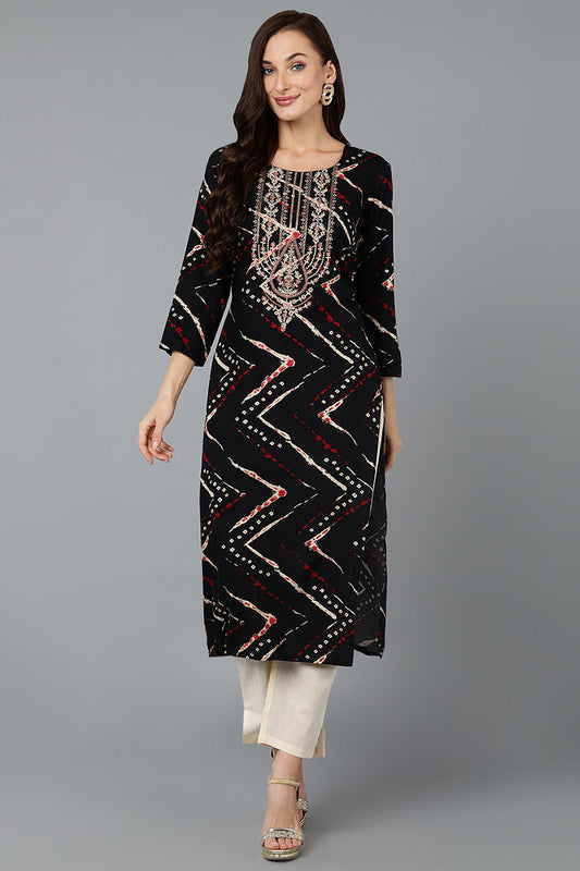 Cotton Blend Black Printed Straight Kurta VCK9269