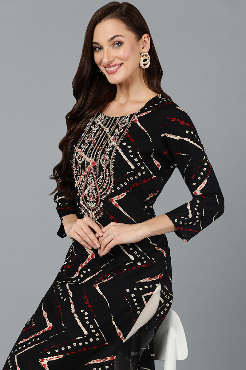 Cotton Blend Black Printed Straight Kurta VCK9269