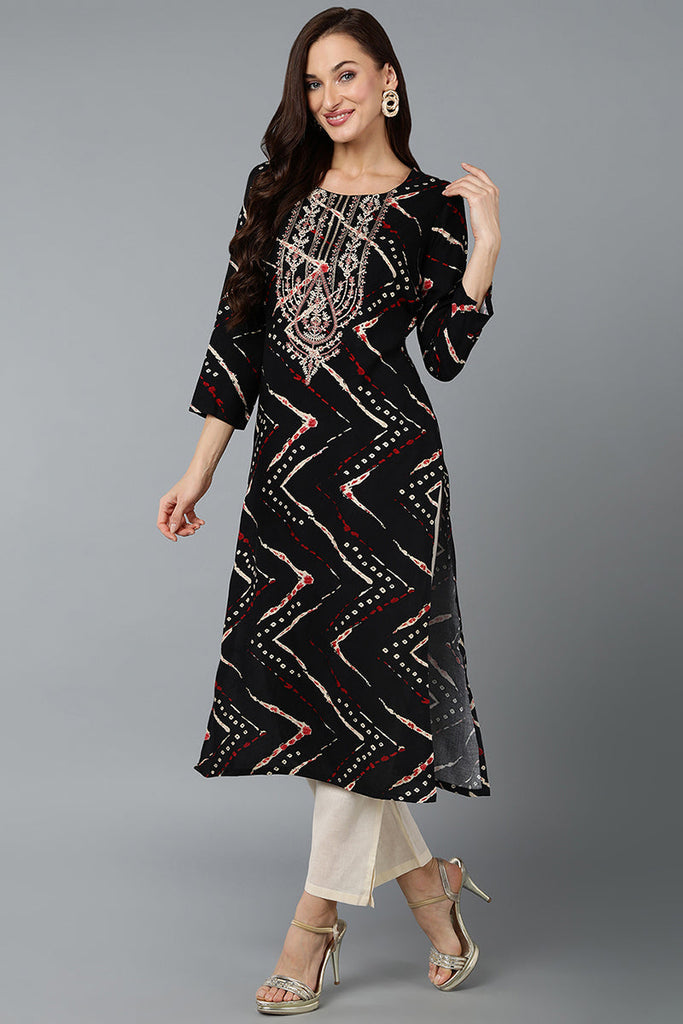 Cotton Blend Black Printed Straight Kurta VCK9269