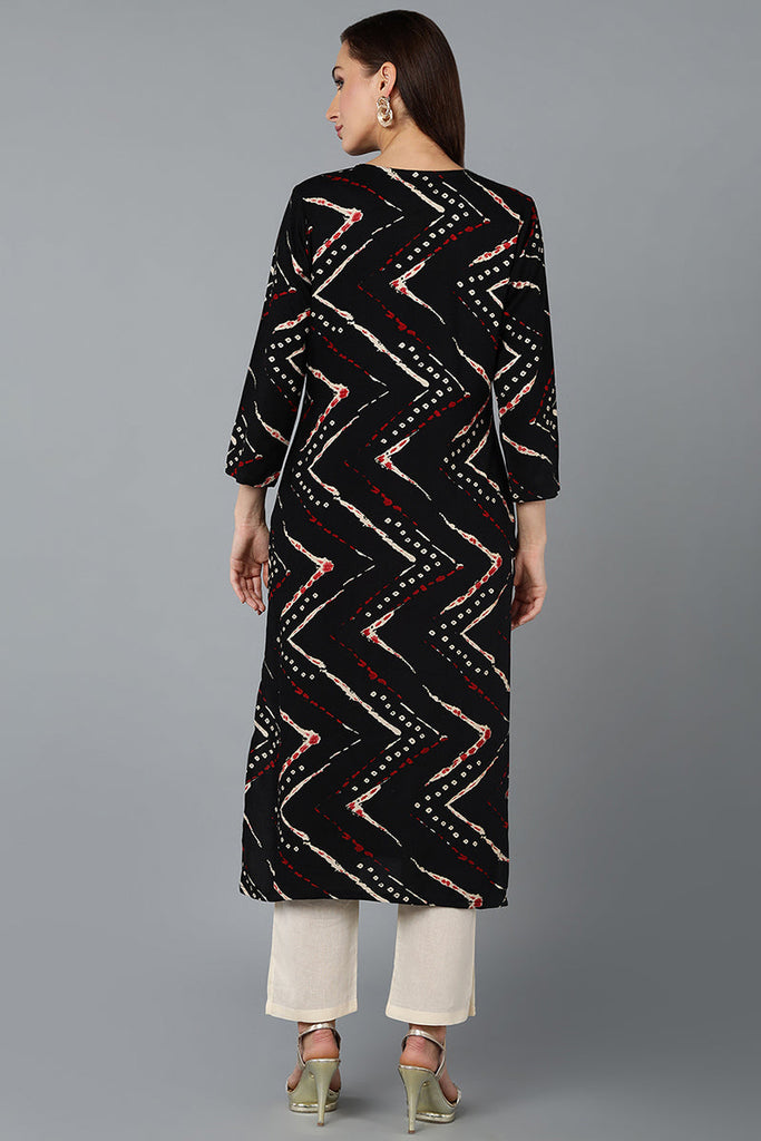 Cotton Blend Black Printed Straight Kurta VCK9269