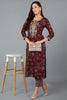 Cotton Blend Maroon Printed Straight Kurta VCK9270