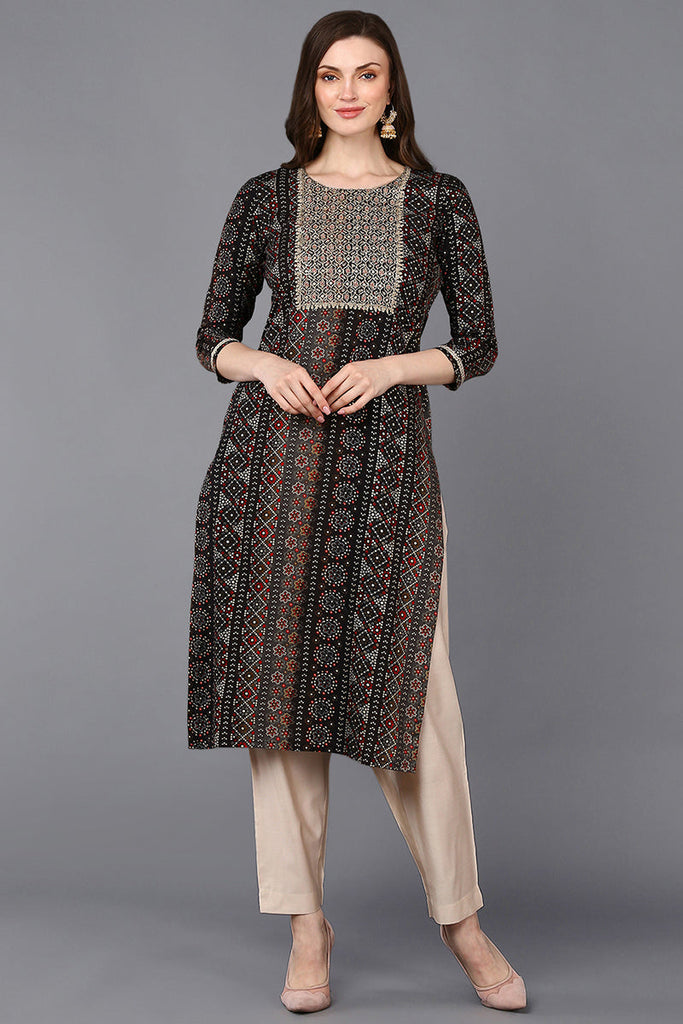 Viscose Rayon Black Bandhani Printed Straight Kurta VCK9272