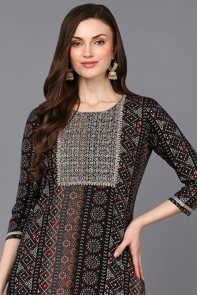 Viscose Rayon Black Bandhani Printed Straight Kurta VCK9272