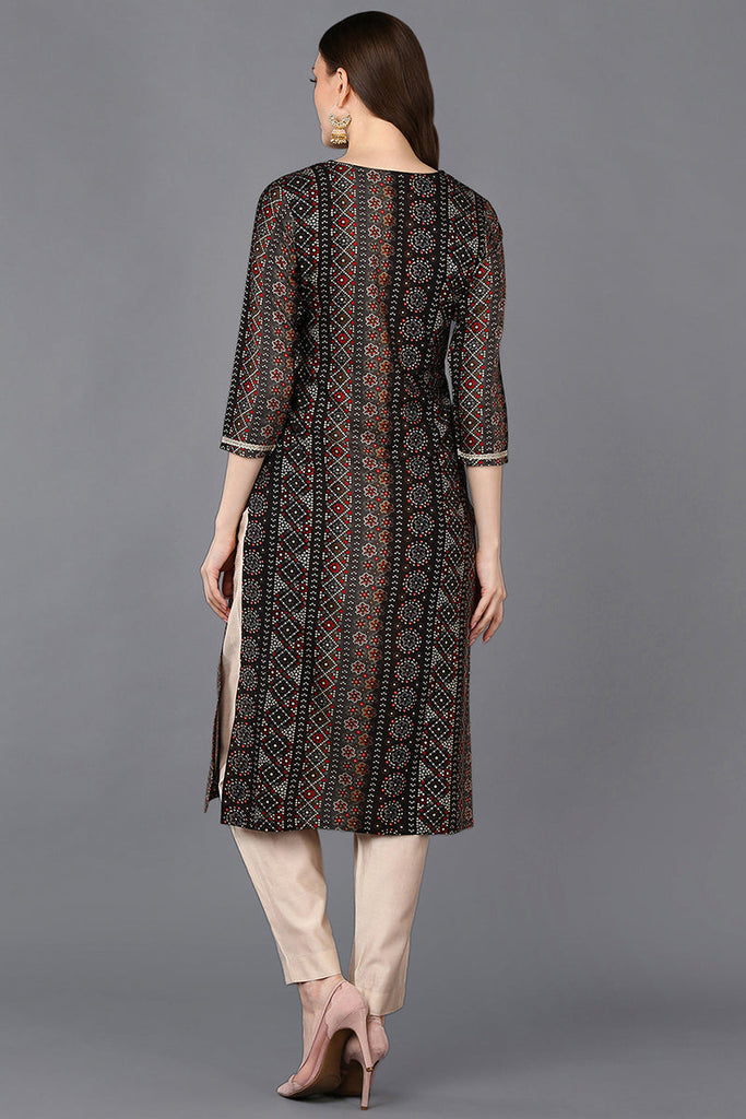 Viscose Rayon Black Bandhani Printed Straight Kurta VCK9272