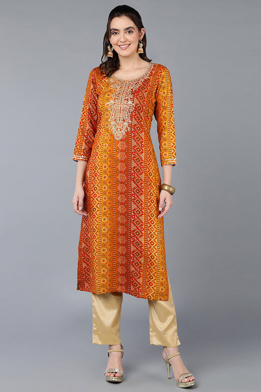 Viscose Rayon Yellow Bandhani Printed Straight Kurta VCK9275